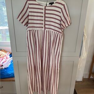 Roolee Burgundy and Cream Striped Dress